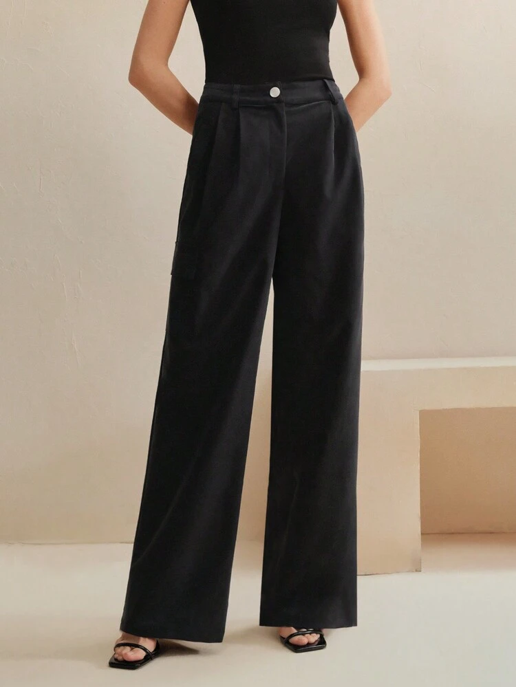 Pantalones cargo casuales de mujer, pantalones rectos de alta calidad con cintura elástica y pliegues