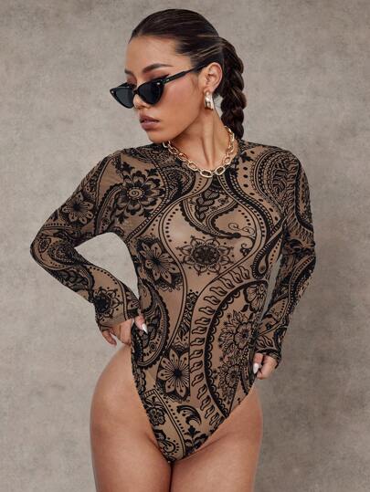 SHEIN BAE Body moulant en maille à imprimé all-over