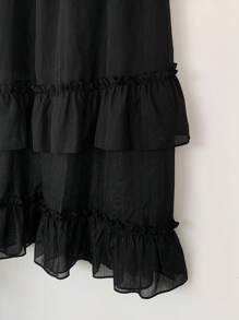 DAZY Women Elastic Waist Patchwork Ruffle Hem Casual Skirt - Black - View 6