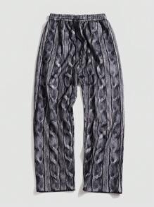 Manfinity VCAY 2pcs Men's Knit Casual Elastic Waist Straight Leg Pants Set, Young Loose Comfortable Suit