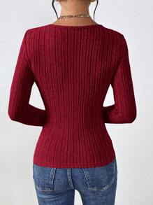 SHEIN Frenchy Women's Solid Color Long Sleeve Slim Fit Casual Everyday T-Shirt, Minimalist Style