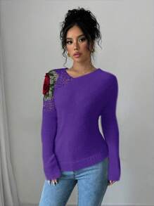 Chiquease Autumn/Winter Fashion 3D Flower Crochet Decorative Sweater