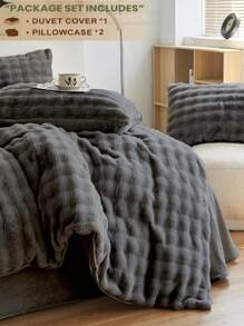 3 件套木炭绒毛绒羽绒被套，柔软温暖的卧室床上用品，可机洗 - 深灰色 - 查看 5