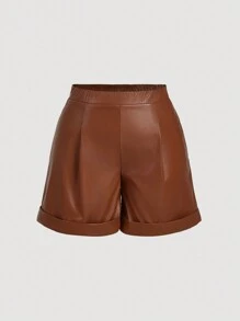 SHEIN MOD Plus Size Women's Vintage Retro Brown Casual Leather Suit Set, Autumn/Winter