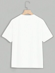 SHEIN 大码 T 恤，印花简约设计，休闲日常穿着，适合夏季 - 白色 - 查看 2