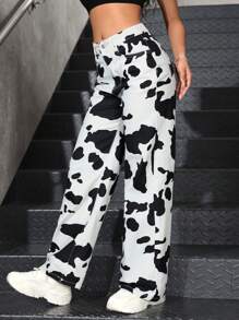 SHEIN EZwear 女式简约前扣口袋印花休闲牛仔裤 - 彩色 - 查看 6