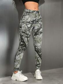 SHEIN EZwear 女式前扣口袋休闲简约印花牛仔裤 - 彩色 - 查看 2