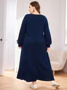 Mulvari Plus Size Casual Loose Fit Patchwork Pattern Fashionable Commuter Dress Maxi Women Outfit - Navy Blue - View 2