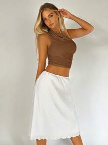 SHEIN EZwear Summer Solid One Shoulder Ruched Crop Top