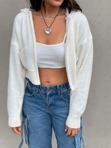 EURMUSE Cardigan Round Neck Hoodie And Zipper Detail - Beige - View 5