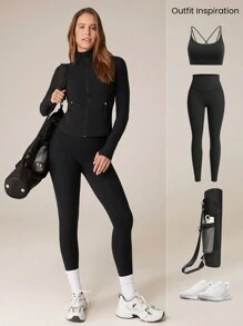 GLOWMODE FeatherFit™ Strike A Pose Back Mesh Panel Training Jacket With Thumbholes Low Impact Yoga Daily Gym