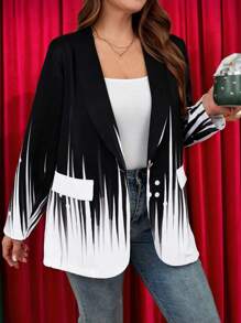 SHEIN LUNE Plus Size Women Casual Striped Shawl Collar Long Sleeve Loose Suit Jacket For Autumn Christmas Clothes Women Winter Clothes For Women Formal Dresses For Women Business Casual Woman Concert Outfit Women SUIT JACKET For Women Elegant New Years Women OutfitNew Vears Women Outfit Holiday Outfit