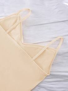 Minimalist Lingerie Set - Solid Color Camisole + G-String - Apricot - View 5