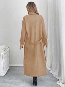 SHEIN Clasi Women's Solid Color Turndown Collar Double-Breasted Casual Overcoat, Autumn/Winter - Camel - View 2