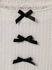 2pcs Girls Elegant Bow Decor White Long Sleeve Top & Casual Long Pants Home Outfit Set