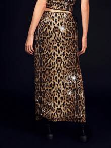 SHEIN EZwear Women Leopard Printed Skirt, Casual Minimalist Style For Everyday Wear - Multicolor - View 4