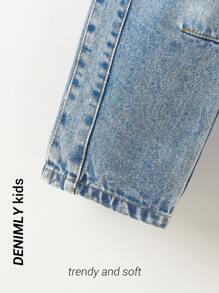 Salopette larghe casual da ragazza con fantasia strappata, stile strada, con bretelle regolabili, lavate - Blu lavato medio - Visualizzare 5