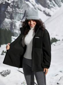 In My Nature 女士户外羊毛夹克，纯色休闲时尚，适合日常穿着 - 黑色 - 查看 10