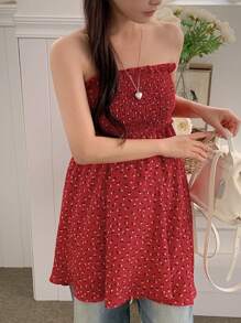 DAZY 女士修身迷你抹胸连衣裙，休闲时尚，适合日常穿着，夏季邮轮女装，红色连衣裙，嘉年华风格 - 紅色 - 查看 1