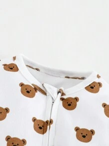 Cozy Pixies 新生男婴卡通熊印花柔软针织长袖连体衣和裤子套装 - 彩色 - 查看 4