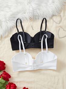 Set de 2 sujetadores con aros de mujer de empuje hacia arriba simples, sujetador sin cables casual