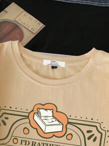GARFIELD X SHEIN Women's Casual Cartoon Cat & Letter Print Short Sleeve T-Shirt, Summer