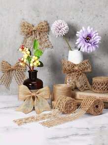 SHEIN 1Pc 2M/Roll Natural Jute Burlap Ribbon, 4 Styles Lace Ribbon Mesh Burlap Ribbon, DIY Decoration Craft Packaging Ribbon Bow, Suitable For Festivals, Parties, Weddings, DIY Handmade Arts, Home Decoration Valentine's Day - Khaki - View 4