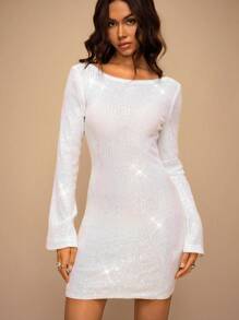 Forever 21 Damen einfarbiges Mini-Lässig-Kleid, langärmelig, einfach und modisch für den täglichen Gebrauch