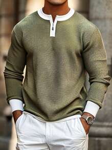 Manfinity Homme Men's Zip-Up Contrast Binding Long Sleeve Sweatshirt, Casual Pullover