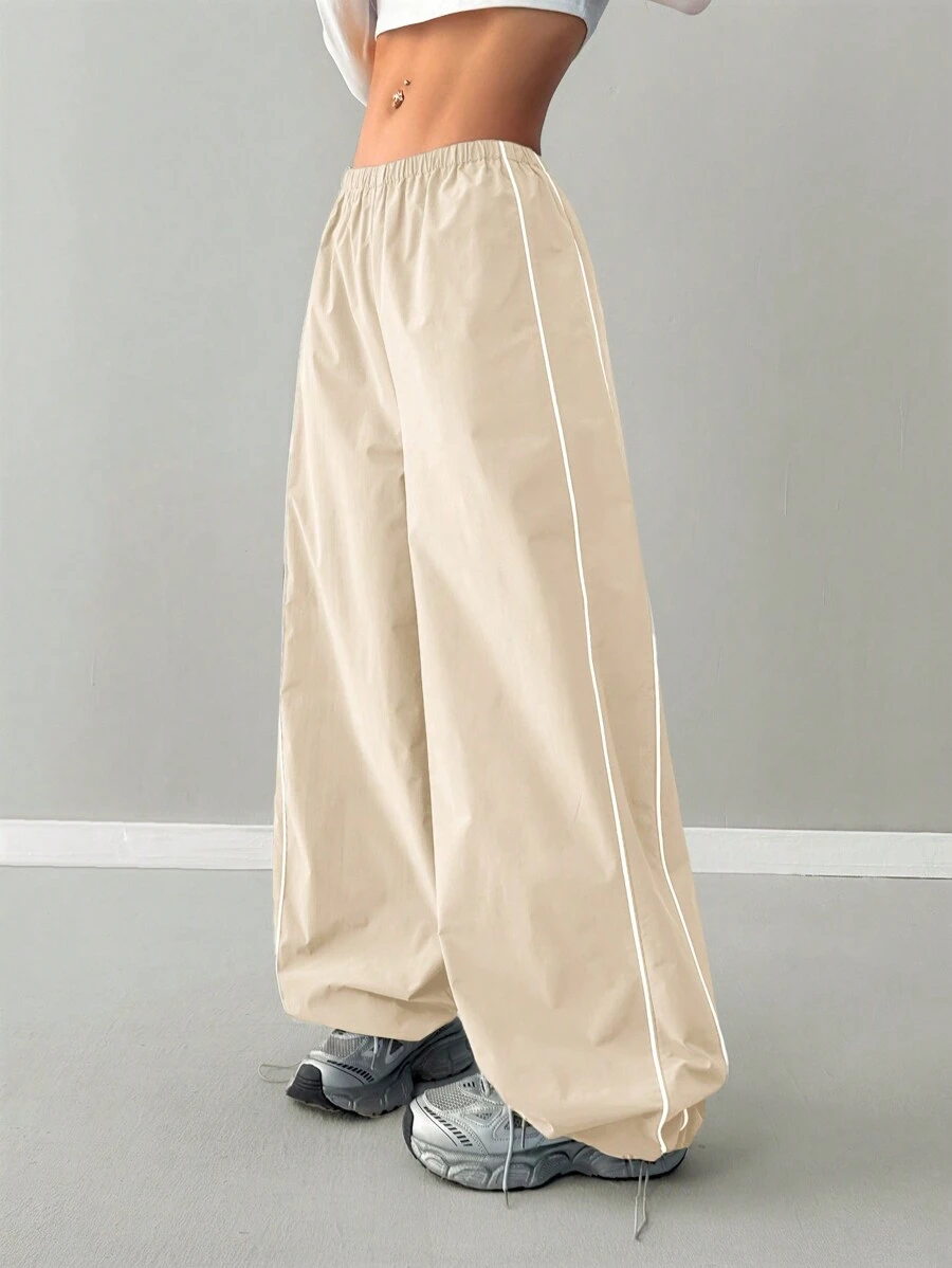 Coolane Women's Streetwear Basic Banded Texture Decoration Straight Pants - Apricot - View 1