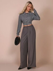 COSMINA 女士优雅灰色针织长袖开衫，春夏 - 灰色 - 查看 3