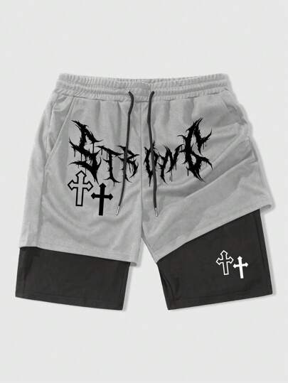 Goth Men's Gothic Print 2 In 1 Basketball Shorts, Suitable For Everyday Wear, Spring/Summer