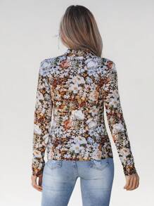 Wildy Damen Langarm Rolli mit Blumenmuster und enger Passform