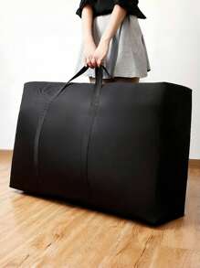 1 pièce Sac de rangement zippé pliable portable en non-tissé noir. Organisateur de bagage pour vêtements saisonniers, couettes, décoration de Noël, équipement de voyage. Solution de rangement grande capacité, réutilisable, durable et légère.