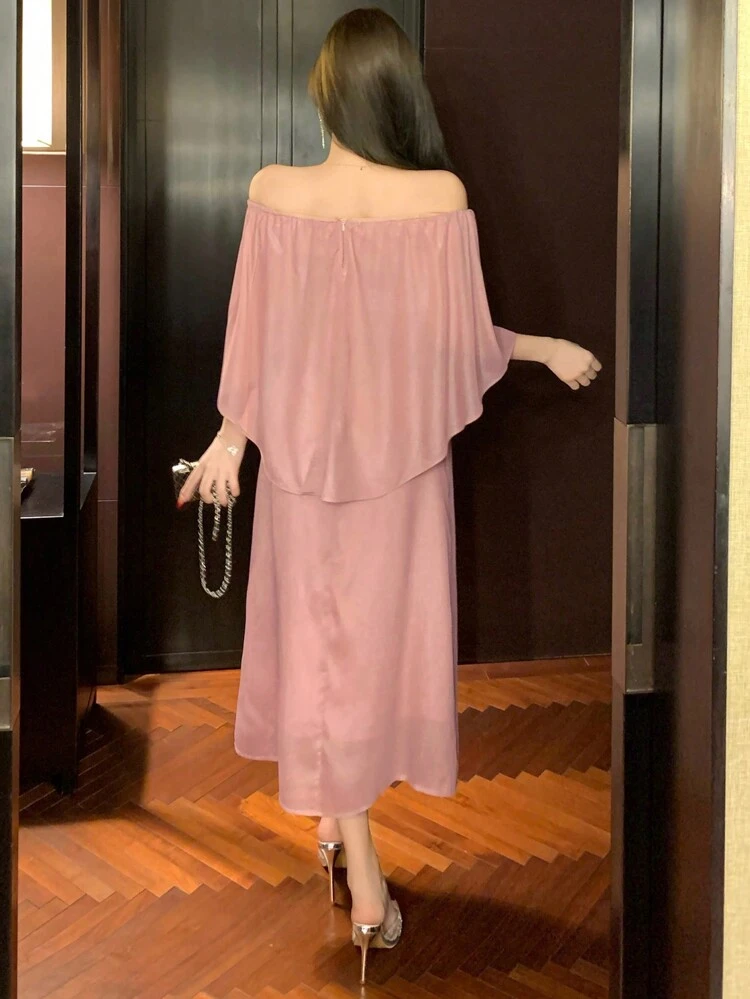 Mid-Length Solid Color Off Shoulder Ruffle Hem Dress For Women Prom Dress Sundress,Formal Women Dresses Elegant Women Dresses Maxi Dress