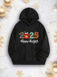 Manfinity Homme Men's Slogan Print Long Sleeve Casual Hoodie, Autumn/Winter, New Year - Black - View 3