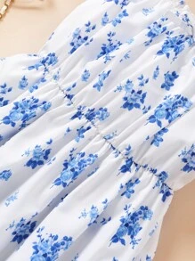 SHEIN Tween Girl Casual Everyday Ditsy Floral Loose Cami Dress,Holiday,Summer,Travel Summer Holiday - Blue - View 6