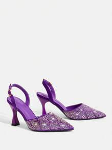 CUCCOO TILAWA Women's Fashion Party Rhinestone Heeled Pumps Spring Shoes Spring Break Easter Prom Heels For Christmas Valentine's Day - Purple - View 6