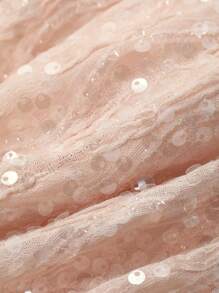 DAZY 女士亮片装饰泡泡袖圆领衬衫，适合度假和约会的闪亮上衣 - 粉色 - 查看 9