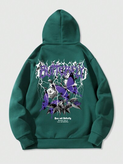 Street Life Men's Slogan Print Drawstring Hoodie With Thermal Lined, For Autumn/Winter