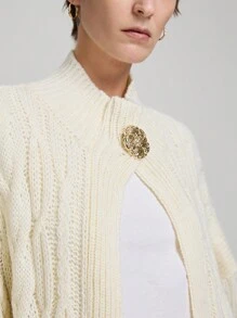 Ontre Nuevo cárdigan de punto floral suelto y casual con flecos, botones de metal y twist para mujer, primavera 2025, color albaricoque, día de San Valentín