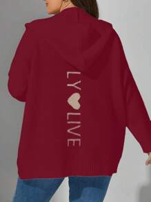 Calvaya Áo len cardigan trùm đầu họa tiết chữ cỡ lớn cho nữ mùa đông thường ngày thả vai - Đỏ - Xem 2