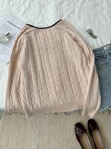 SHEIN Privé Plus Size Women Elegant And Casual Contrast Color Turtleneck Ribbed Texture Knit Long Sleeve Sweater, Autumn/Winter - Apricot - View 8