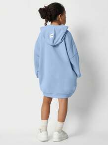 SUMWON Tween Girls Regular Fit Overhead Hoodie Dress With Seam & Small Print