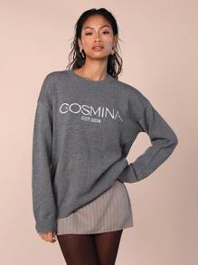 COSMINA 女士休闲时尚圆领长袖套头毛衣，日常穿着 - 深灰色 - 查看 1