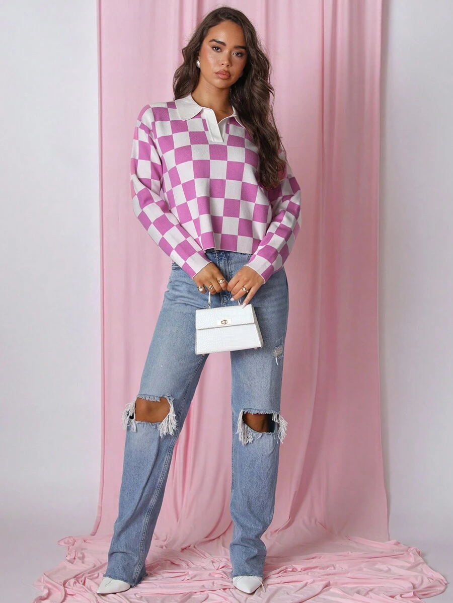 COSMINA Pulover casual de damă cu mânecă lungă cu jumătate de plăcuță, toamnă/iarnă