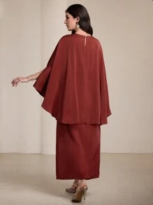 Graceveil Elegant Satin Collar Cape-Style Arabian Dress For Women, Spring/Summer Modest - Rust Brown - View 5