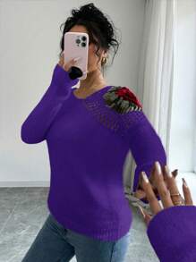 Chiquease Autumn/Winter Fashion 3D Flower Crochet Decorative Sweater