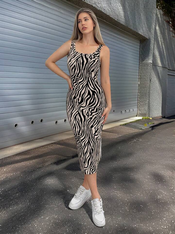 SHEIN EZwear Women'S Zebra Print Sleeveless Dress | SHEIN USA