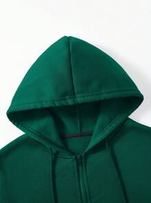 Men's Casual Solid Color Drawstring Hoodie With Thermal Lined, For Autumn And Winter, Long Sleeve Top - Dark Green - View 4